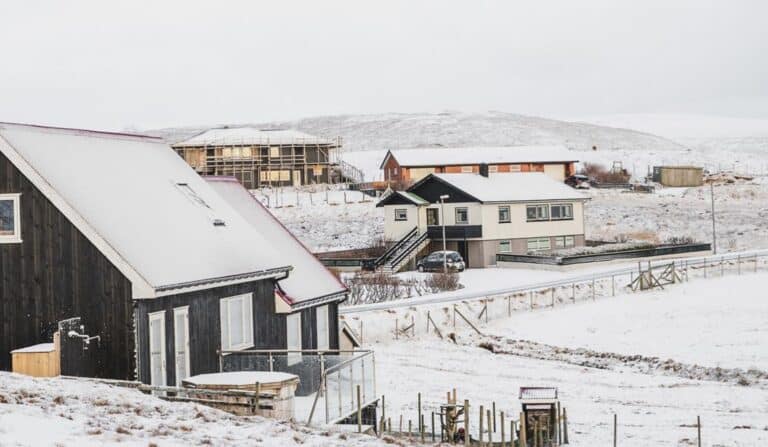 Houses in winter landscape