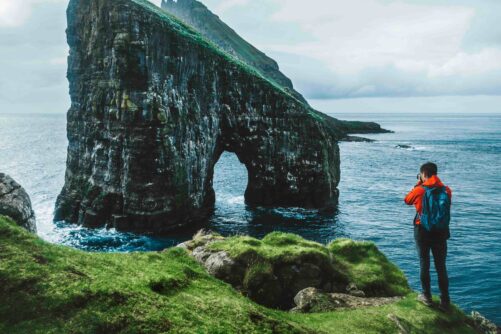 Drangarnir Sea Arch with person
