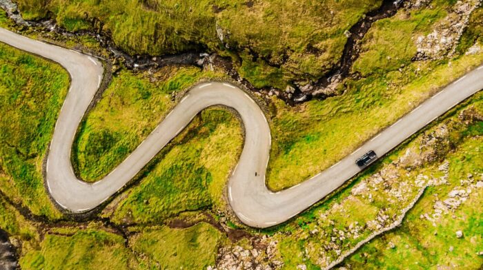 Road in grassy terrain