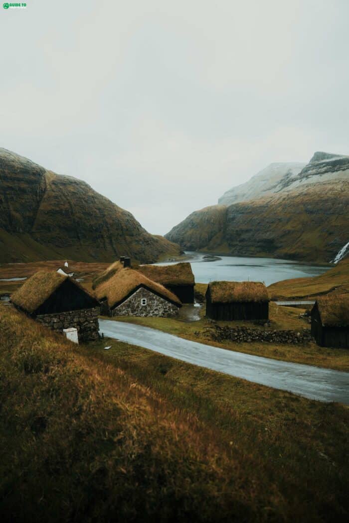 Road and turf-roofed houses