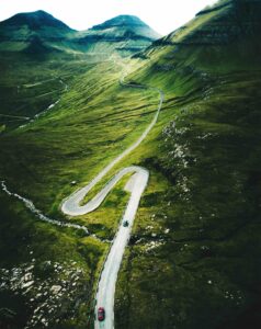 Faroe Islands mountains with road