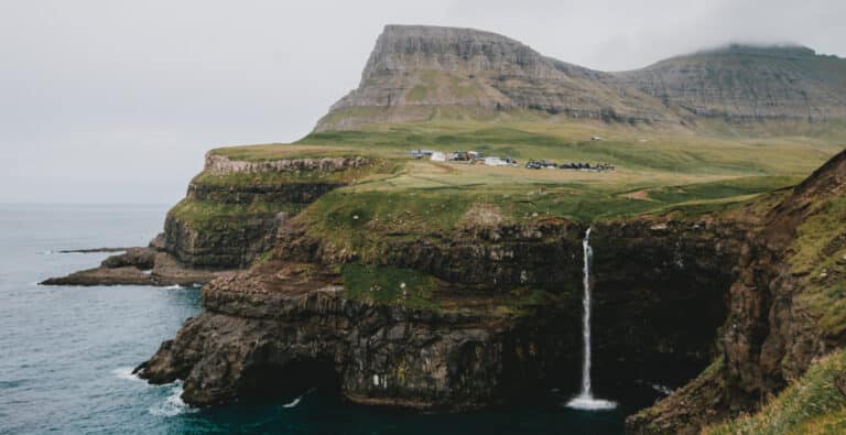 Gásadalur with waterfall