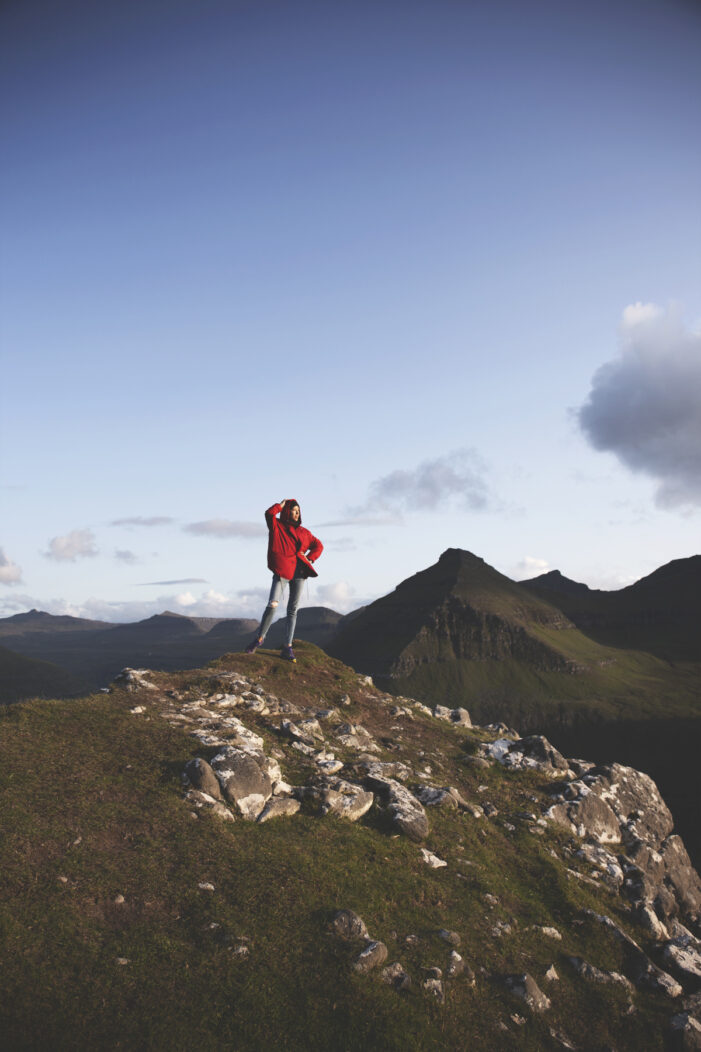 Person in red jacket on mountain
