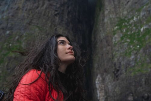 Lady in red jacket