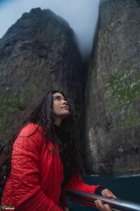 Lady in red jacket