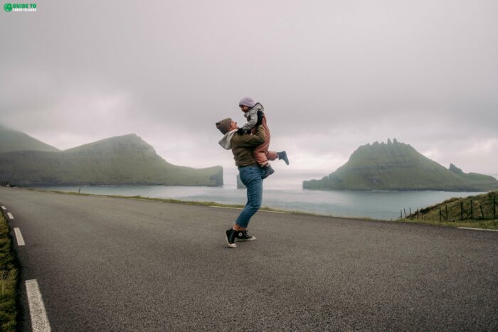 Man with child on road