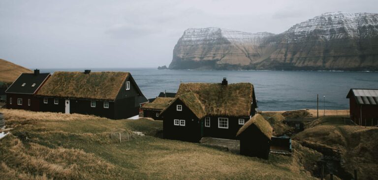 Mikladalur houses in winter