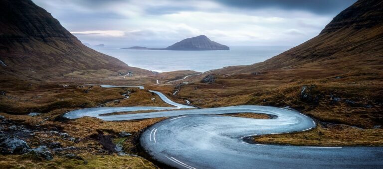 Meandering road with island in frame