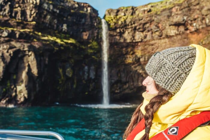 Woman and waterfall