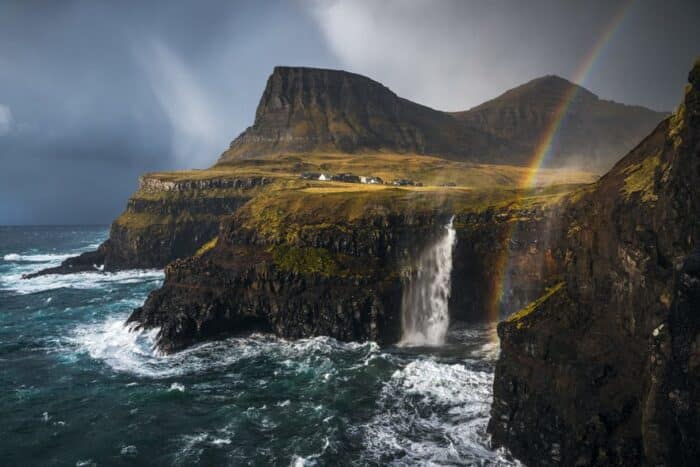 Rainbow and waterfall