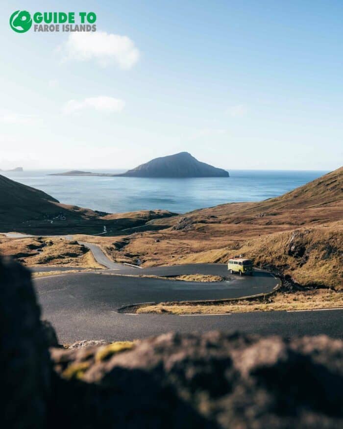 Camper van on winding road