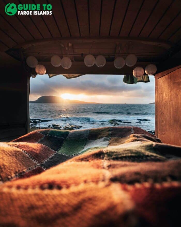 Ocean view from inside camper van