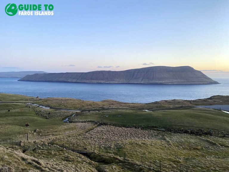 Hestur Island seen from nearby land