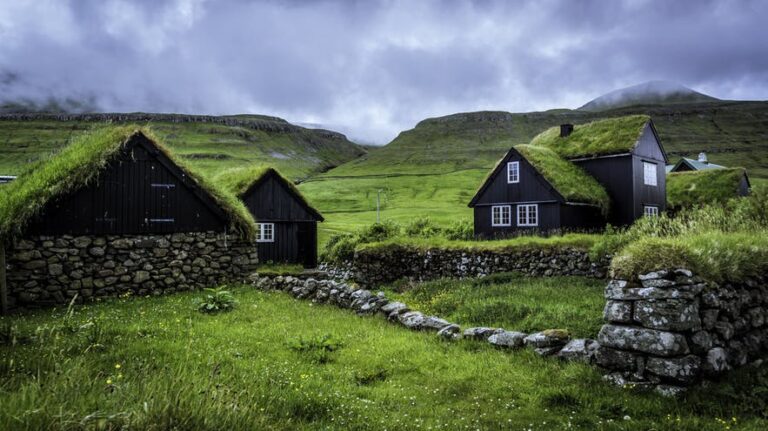 Grass roofed houses on Sandoy Island