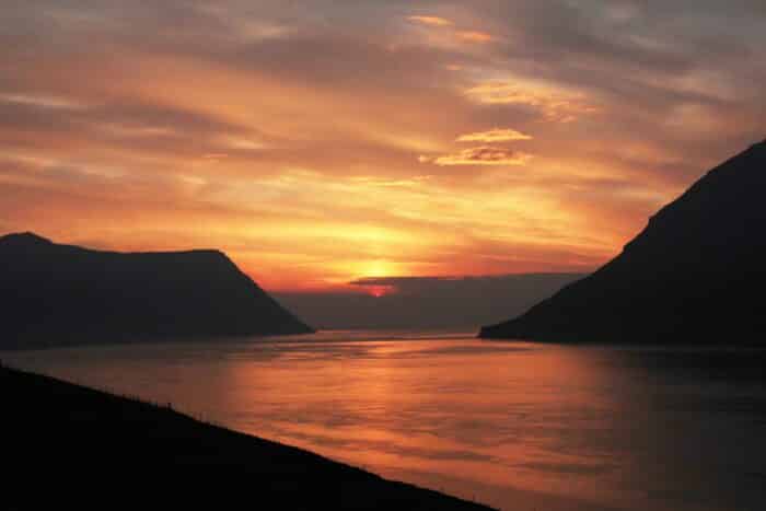 Sunset from Leirvík on Eysturoy Island