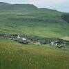 Grassy hill and houses in Faroe Islands