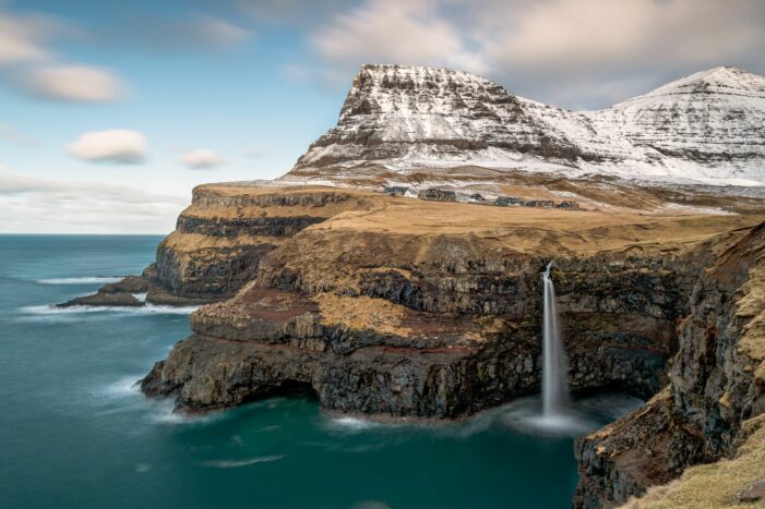 Múlafossur Waterfall in winter