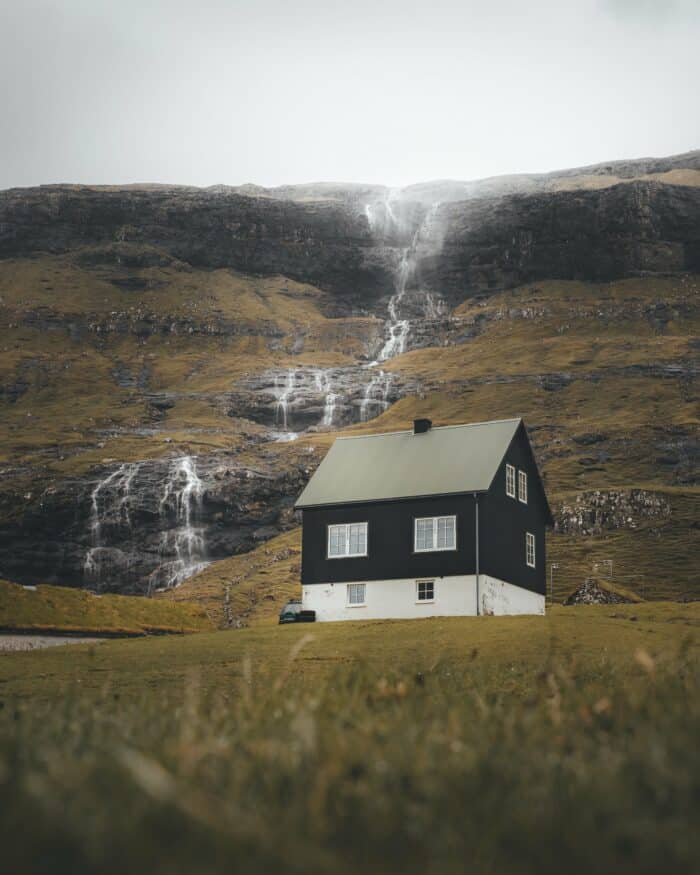 House and waterfall