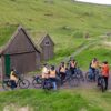 Cyclists in grass nature