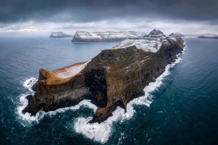 Kalsoy Island with snow