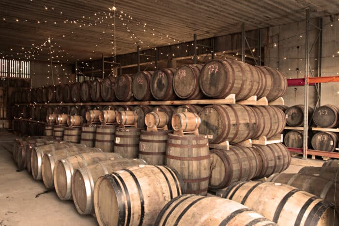 Whisky barrels in room