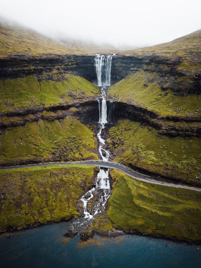 Fossá Waterfall drone shot