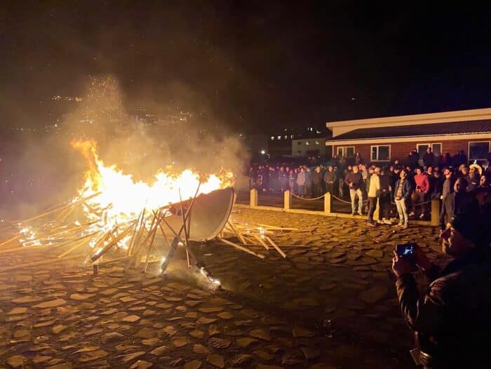 Burning Viking boat on New Year's Eve in Vágur