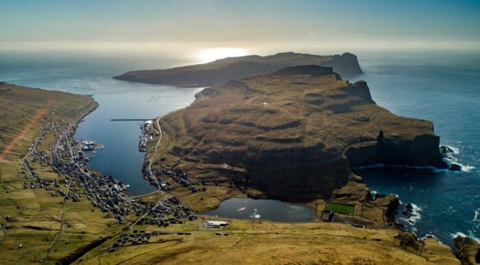 Vágseiði lies next to the football field in the village Vágur.