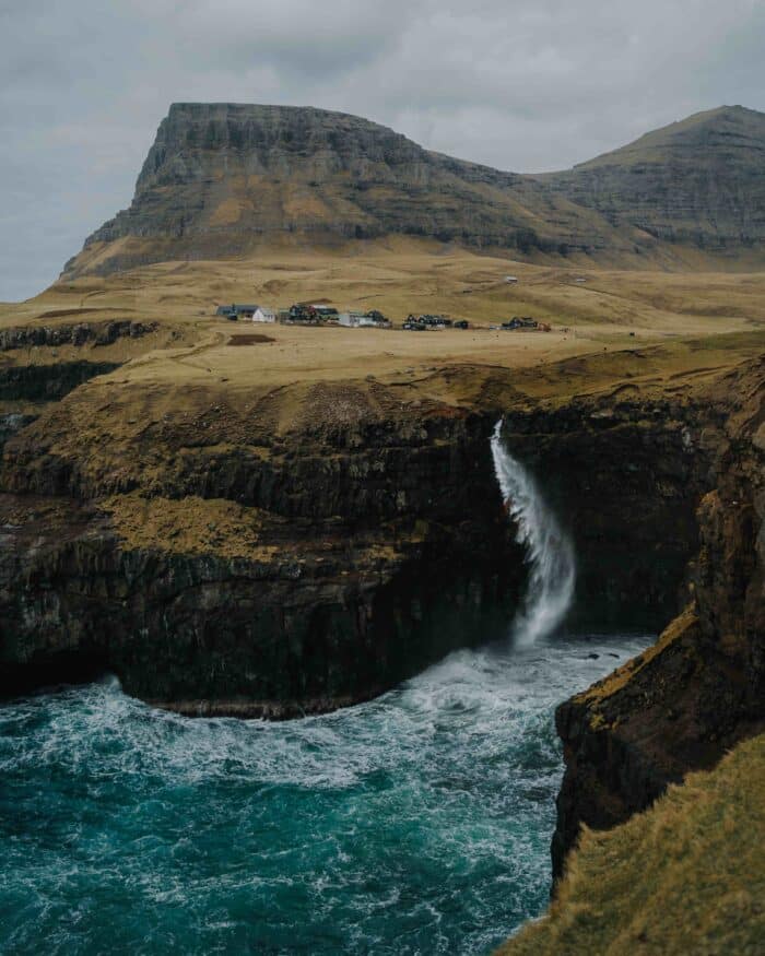 Waterfall in wind