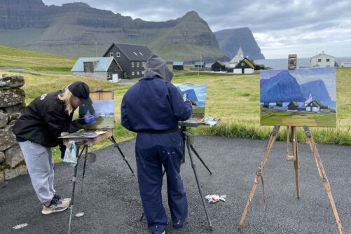 People painting in Viðareiði