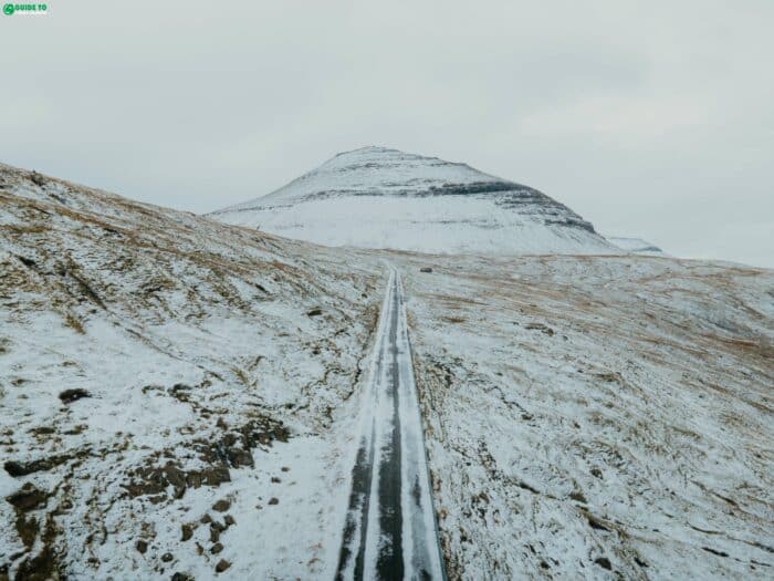 Snowy road in the Faroe Islands