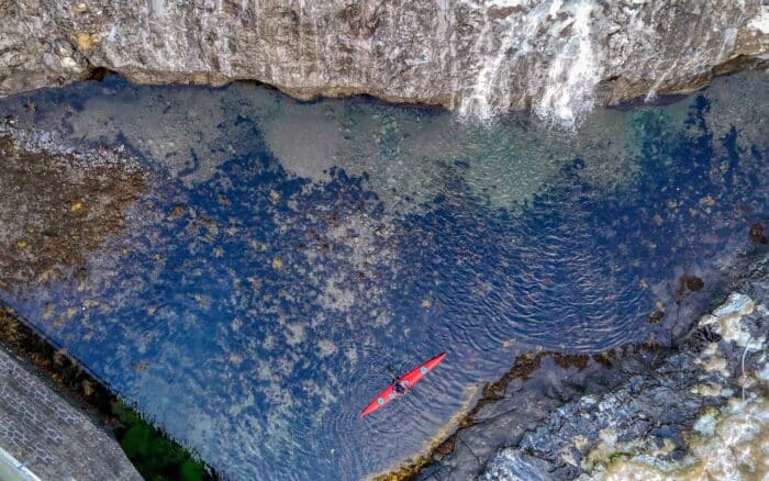 Aerial view of kayak at sea