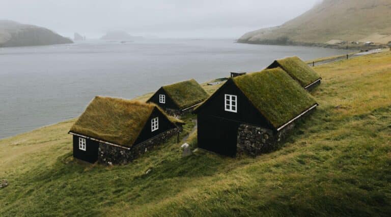 Grass-roofed houses in Bøur